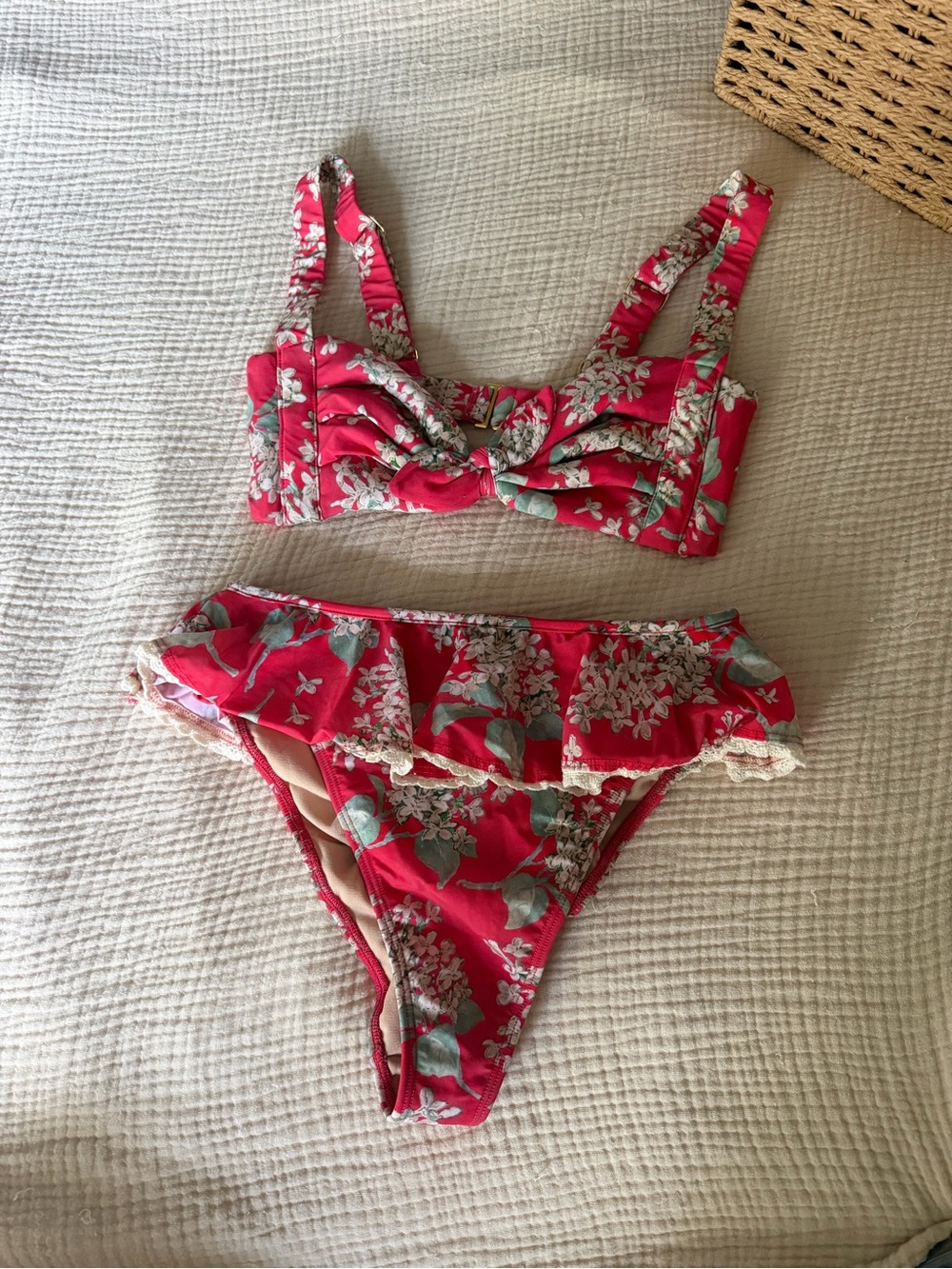 Montce Pink Floral Ruffle Bikini Set - M top, L bottom